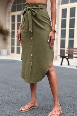 Tie Belt Frill Trim Buttoned Skirt Divacious