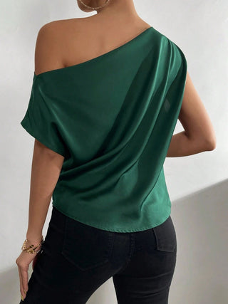 Ruched Single Shoulder Blouse Divacious