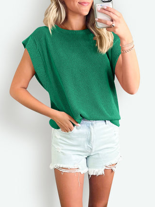 Textured Round Neck Cap Sleeve Blouse Divacious