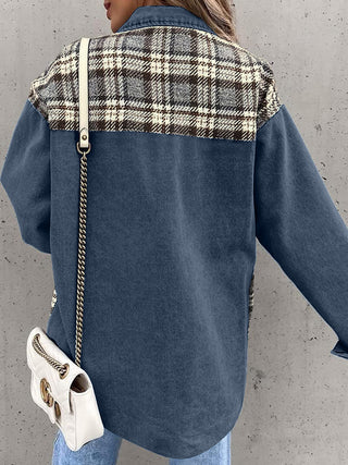 Plaid Button Up Dropped Shoulder Jacket Divacious