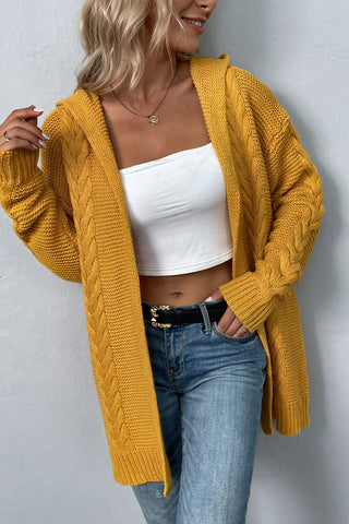Cable-Knit Dropped Shoulder Hooded Cardigan Divacious