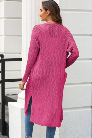 Open Front Slit Cardigan with Pockets Divacious