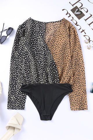 Leopard Surplice Neck Long Sleeve Bodysuit Divacious