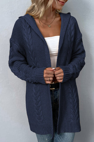 Cable-Knit Dropped Shoulder Hooded Cardigan Divacious
