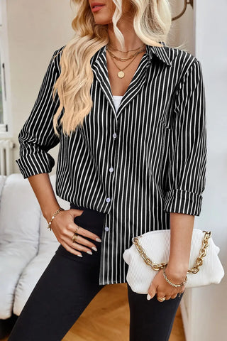 Striped Button Up Long Sleeve Shirt Divacious