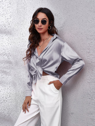 Collared Neck Buttoned Long Sleeve Shirt Divacious