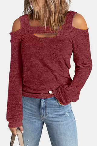 Full Size Cutout Cold Shoulder Blouse Divacious