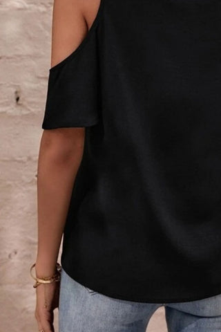 V-Neck Cold Shoulder Blouse Divacious