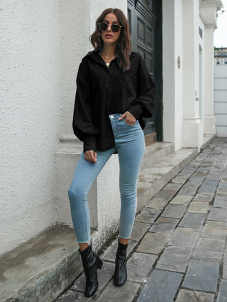 Collared Neck Dropped Shoulder Buttoned Shirt Divacious