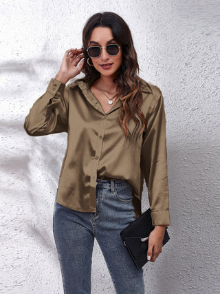Collared Neck Buttoned Long Sleeve Shirt Divacious