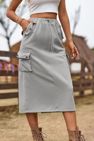 Drawstring Waist Slit Denim Skirt Divacious