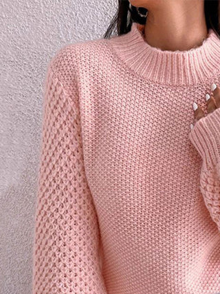 Openwork Mock Neck Long Sleeve Sweater Divacious