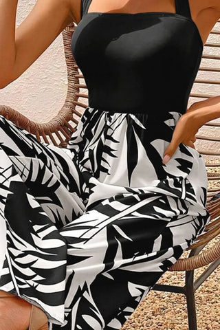 Printed Halter Wide Leg Jumpsuit Divacious