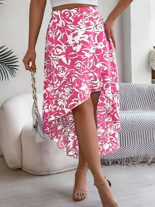High-Low Printed High Waist Skirt Divacious