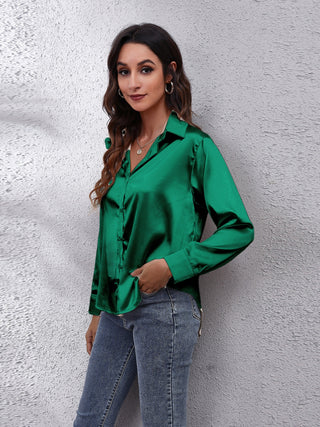 Collared Neck Buttoned Long Sleeve Shirt Divacious