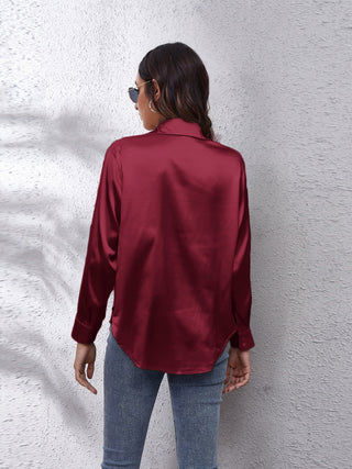 Collared Neck Buttoned Long Sleeve Shirt Divacious