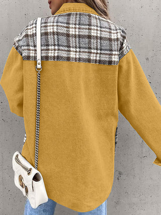 Plaid Button Up Dropped Shoulder Jacket Divacious