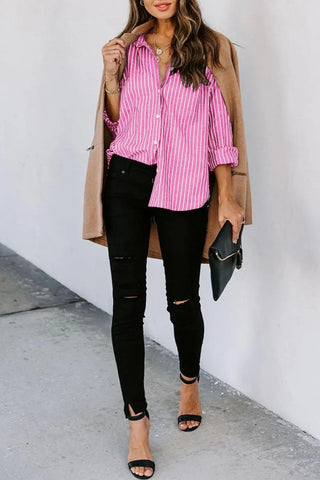 Striped Button Up Long Sleeve Shirt Divacious