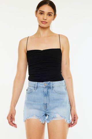 Kancan Raw Hem Distressed High Waist Denim Shorts Divacious