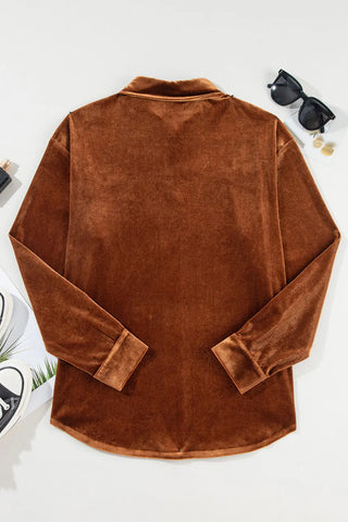 Pocketed Collared Neck Long Sleeve Shirt Divacious