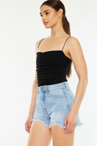 Kancan Raw Hem Distressed High Waist Denim Shorts Divacious