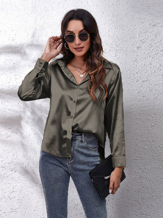 Collared Neck Buttoned Long Sleeve Shirt Divacious