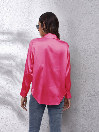 Collared Neck Buttoned Long Sleeve Shirt Divacious