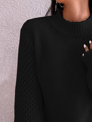 Openwork Mock Neck Long Sleeve Sweater Divacious
