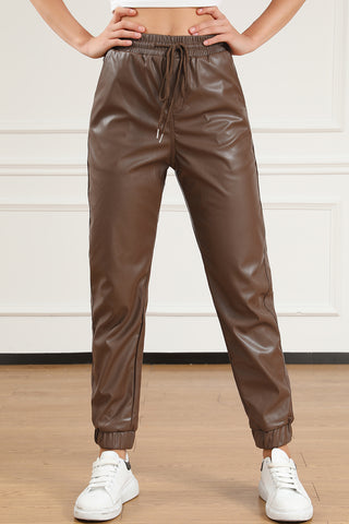 Drawstring PU Leather Pants Divacious