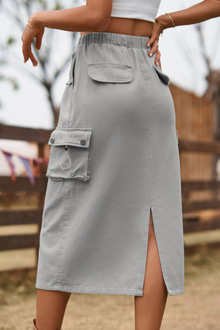 Drawstring Waist Slit Denim Skirt Divacious