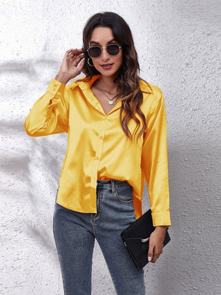 Collared Neck Buttoned Long Sleeve Shirt Divacious