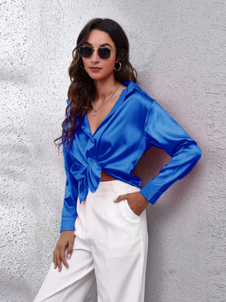 Collared Neck Buttoned Long Sleeve Shirt Divacious