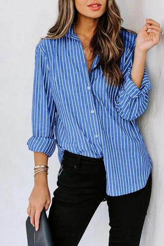 Striped Button Up Long Sleeve Shirt Divacious