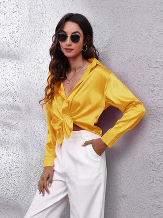 Collared Neck Buttoned Long Sleeve Shirt Divacious