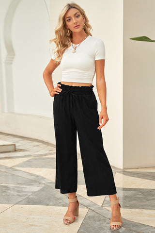 Drawstring Paperbag Waist Wide Leg Pants Divacious