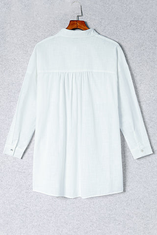 Button-Up Longline Shirt with Breast Pockets Divacious
