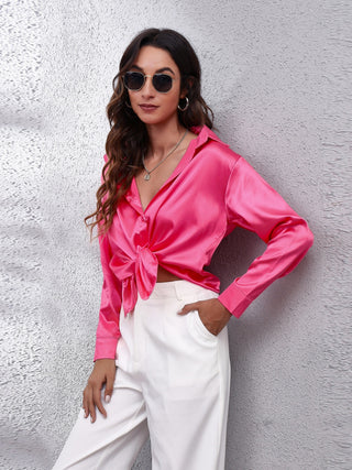 Collared Neck Buttoned Long Sleeve Shirt Divacious