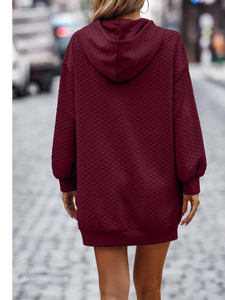 Textured Drawstring Tunic Hoodie Divacious