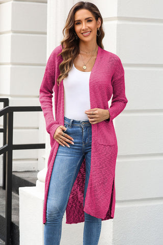 Open Front Slit Cardigan with Pockets Divacious