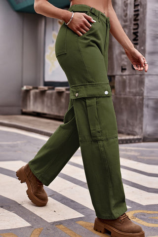 Buttoned Loose Fit Jeans with Pockets Divacious