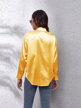 Collared Neck Buttoned Long Sleeve Shirt Divacious