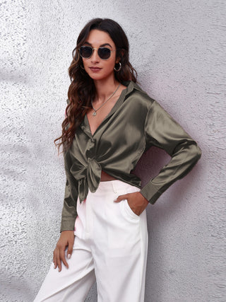 Collared Neck Buttoned Long Sleeve Shirt Divacious