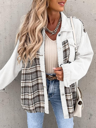 Plaid Button Up Dropped Shoulder Jacket Divacious