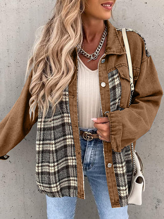 Plaid Button Up Dropped Shoulder Jacket Divacious