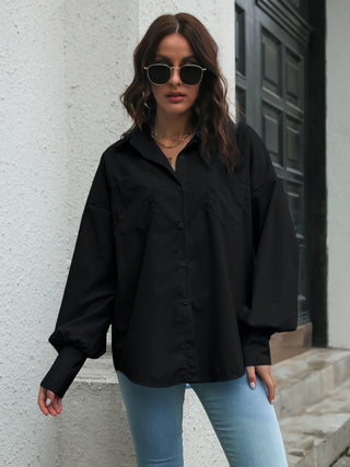 Collared Neck Dropped Shoulder Buttoned Shirt Divacious
