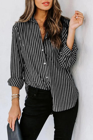 Striped Button Up Long Sleeve Shirt Divacious