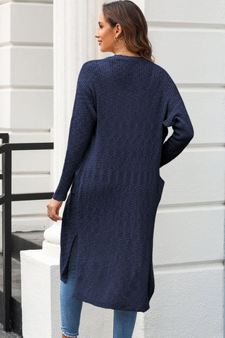 Open Front Slit Cardigan with Pockets Divacious