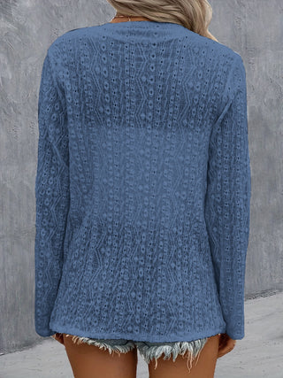 Eyelet Roll-Tab Sleeve Cardigan Divacious