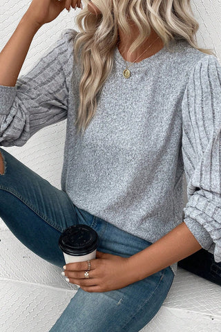 Ribbed Round Neck Long Sleeve Knit Top Divacious