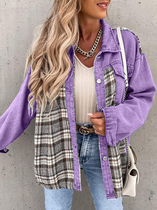 Plaid Button Up Dropped Shoulder Jacket Divacious